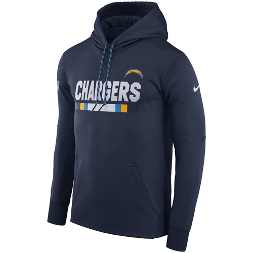 Men's Los Angeles Chargers Nike Navy Sideline ThermaFit Performance PO Hoodie - Click Image to Close